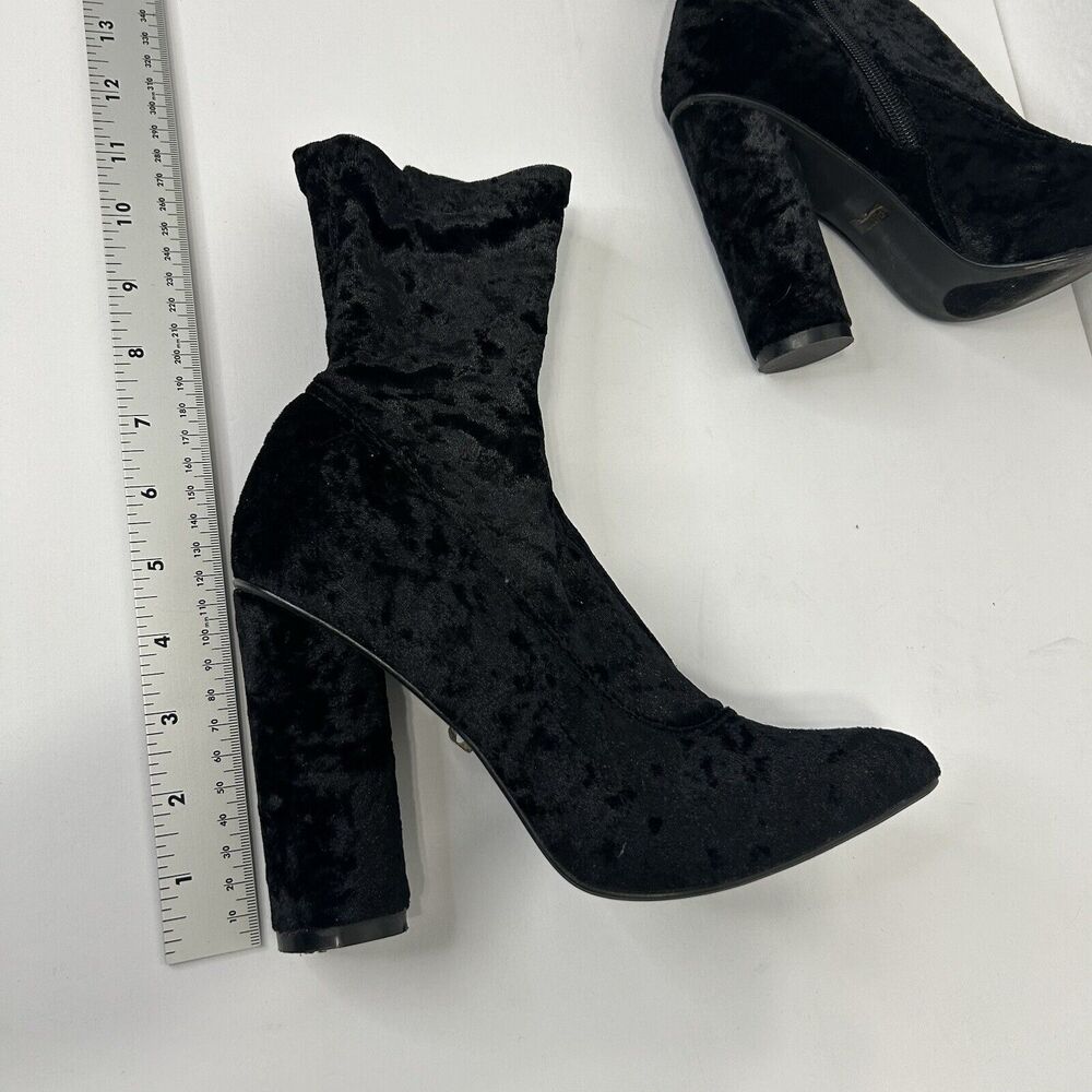 Cape Robbin Velvet Mid Calf Booties Block Heel Boots Black Womens 7 - Picture 9 of 9